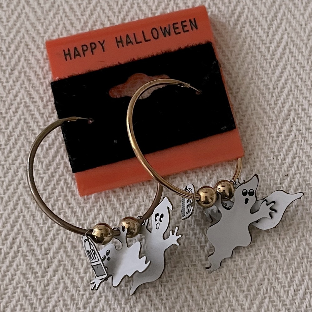 Vintage 1980s Halloween 3D Ghost Hoop Earrings